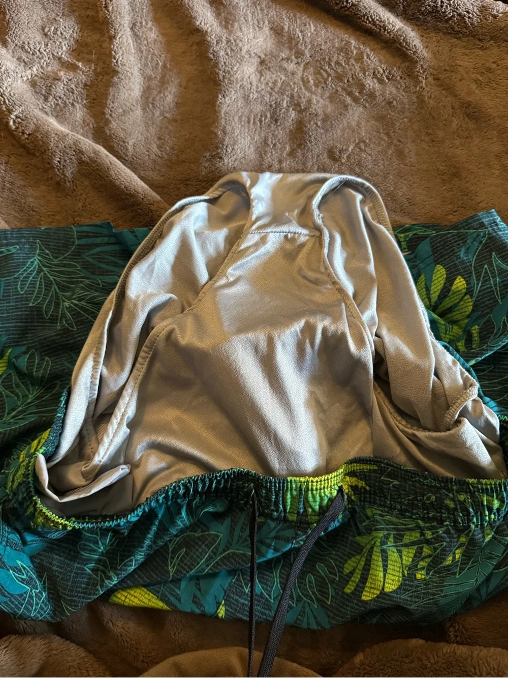 ZeroXposur Teal & Yellow Tropical Leaf Swim Shorts